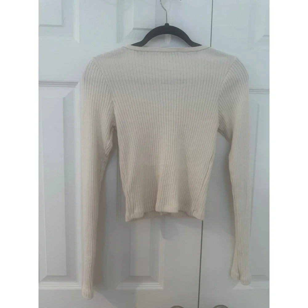 Brandy Melville Ribbed Cardigan Sweater Cream Off White V-Neck Button Front Top